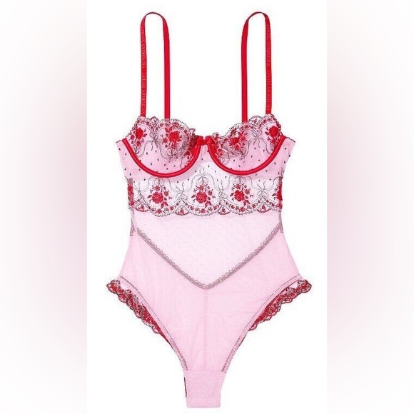 NWT Victoria's Secret Rosebud Dot Wicked Teddy Pink Lace Bodysuit XS Lingerie - Picture 2 of 7